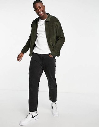 Dark Green Corduroy Harrington Jacket Outfits (4 ideas & outfits 