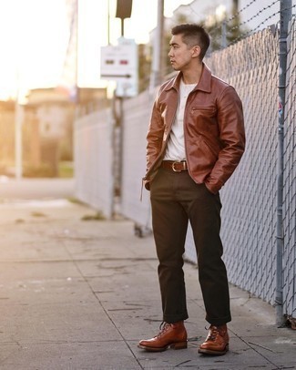 Chinos Outfits: For dapper menswear style without the need to sacrifice on comfort, we like this combo of a brown harrington jacket and chinos. A pair of brown leather casual boots easily dials up the classy factor of your ensemble.