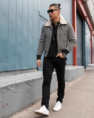 Grey Wool Military Stagger Stripe Jacket