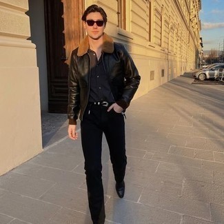 Black Harrington Jacket Outfits: You'll be surprised at how very easy it is for any gentleman to get dressed like this. Just a black harrington jacket worn with black jeans. Bump up this whole ensemble by slipping into a pair of black leather chelsea boots.