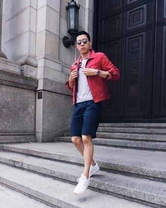 Red Watch Outfits For Men: A red harrington jacket and a red watch are the kind of a foolproof off-duty combination that you so desperately need when you have no extra time. Add a pair of white athletic shoes to your getup and off you go looking boss.
