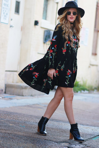 Black Embroidered Peasant Dress Outfits: 