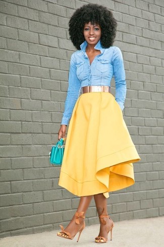 Mustard Full Skirt Outfits: 