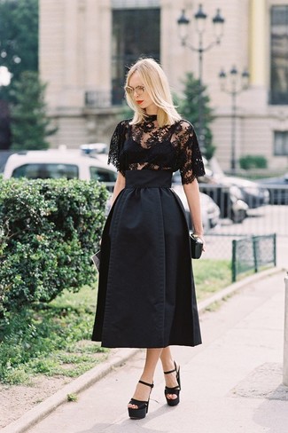 Black Lace Short Sleeve Blouse Outfits: 