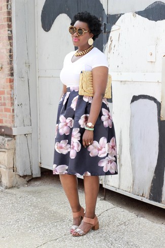 Black and White Floral Full Skirt Outfits: 