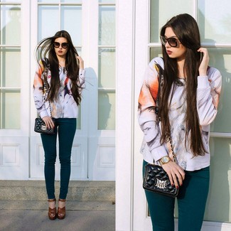 Grey Print Oversized Sweater Outfits: 