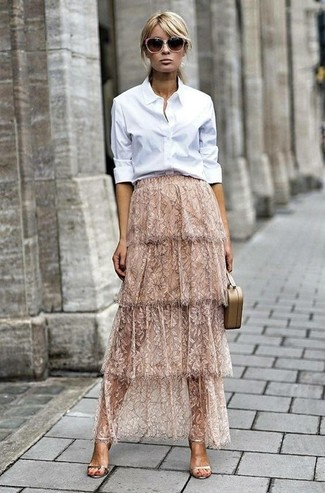 Beige Maxi Skirt Outfits: 