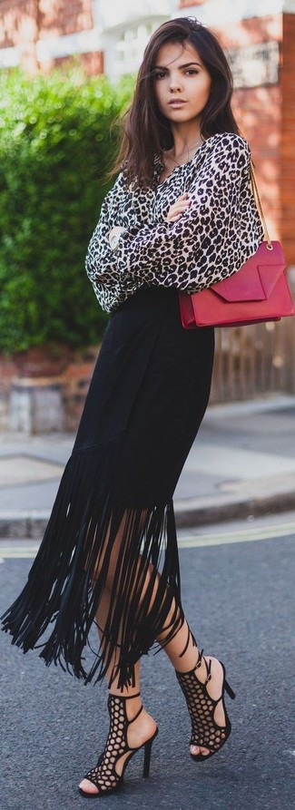 Beige Leopard Button Down Blouse Outfits: 