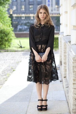 Black Chiffon Dress Shirt Outfits For Women: 