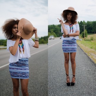 Blue Print Mini Skirt Outfits: 