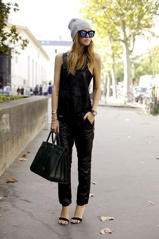 Black Leather Overalls Outfits: 