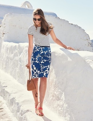 Blue Floral Pencil Skirt Outfits: 