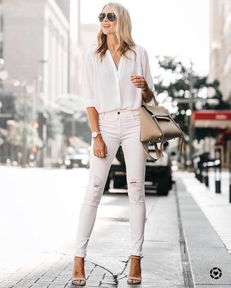 White Silk Button Down Blouse Outfits: 