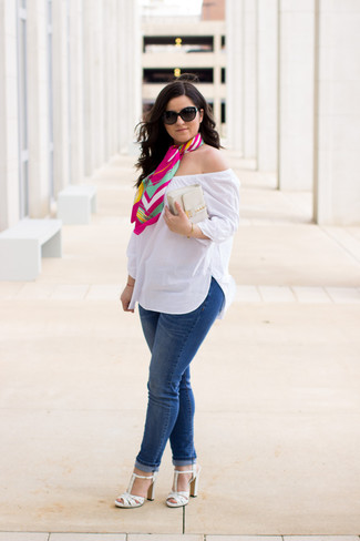 White and Pink Print Scarf Outfits For Women: 