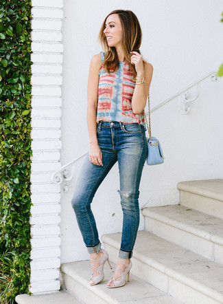 Multi colored Tie-Dye Sleeveless Top Outfits: 