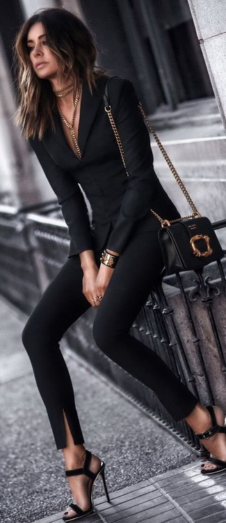 Black and Gold Leather Crossbody Bag Outfits: 