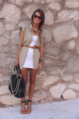 Brown Leather Heeled Sandals Outfits: 