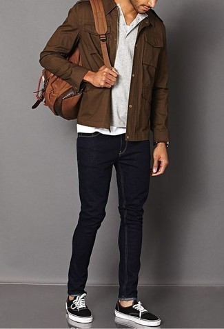 Tobacco Canvas Backpack Outfits For Men: 