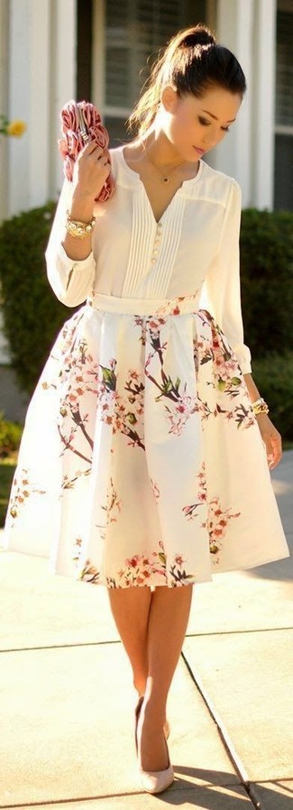 Arthur Arbesser White Crepe Floral Aquarelle Skirt