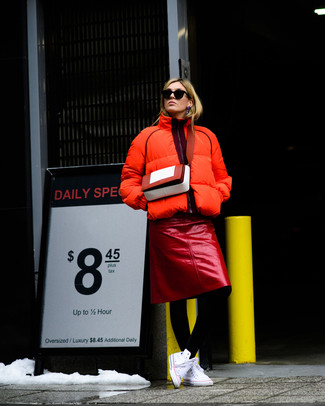 Orange Puffer Jacket Outfits For Women: 