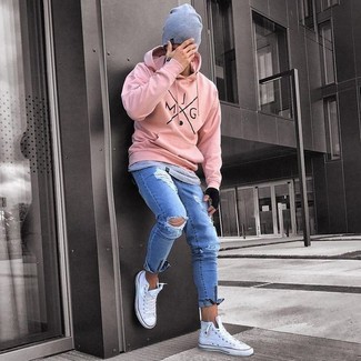 Grey Beanie with Pink Hoodie Outfits For Men (1 ideas & outfits)