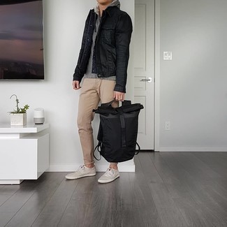 Black Nylon Backpack Outfits For Men: 