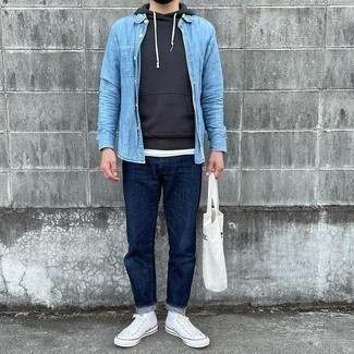 Hoodie with Denim Shirt Outfits For Men (23 ideas & | Lookastic