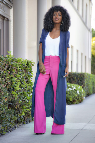 Hot Pink Flare Pants Outfits: 