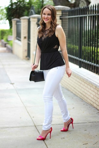Hot Pink Heeled Sandals with Jeans Outfits: 