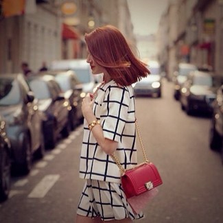 White and Black Plaid Short Sleeve Blouse Outfits: 
