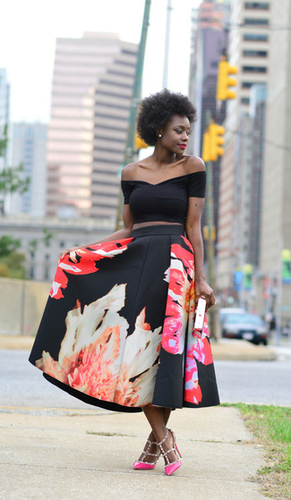Black Floral Full Skirt Outfits: 
