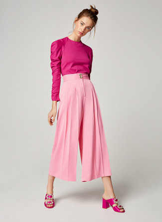 Hot Pink Culottes Outfits: 