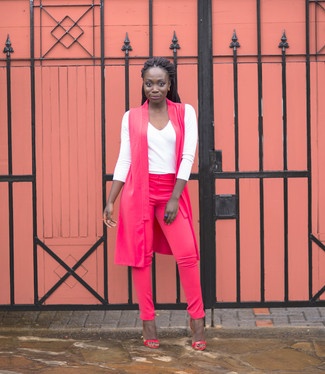 Hot Pink Skinny Pants Outfits: 