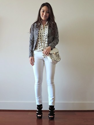 Black and White Print Blazer Outfits For Women: 