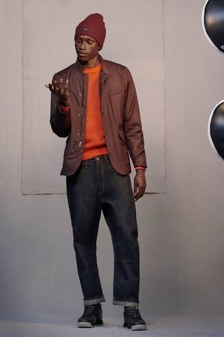 Brown Nylon Blazer Outfits For Men: 