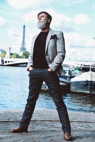 Dark Brown Leather Chelsea Boots Outfits For Men After 60: 