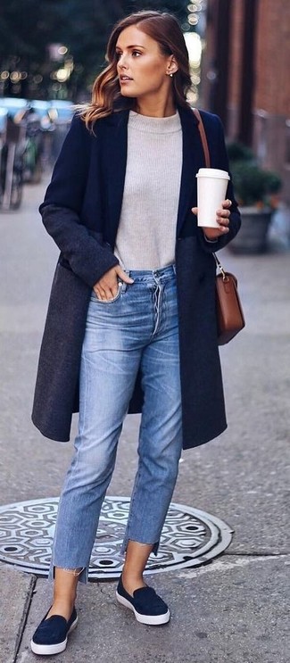Navy Slip-on Sneakers Outfits For Women: 