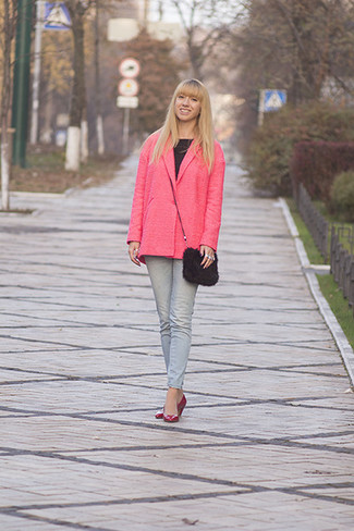 Pink Leather Pumps Outfits: 