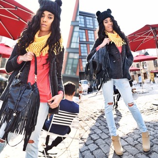 Black Bucket Bag Outfits: 