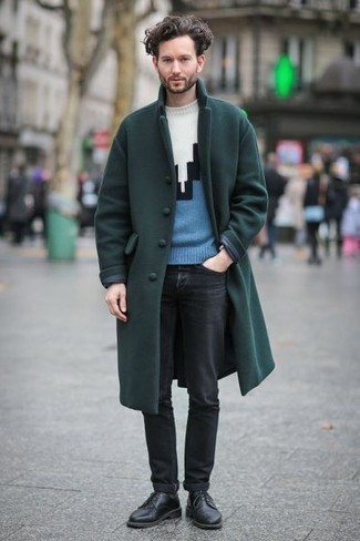 Dark Green Overcoat Warm Weather Outfits: 