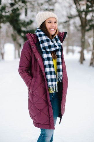 Burgundy Puffer Coat Outfits For Women: 
