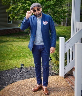 Navy Jeans with Blazer Outfits For Men After 40: 