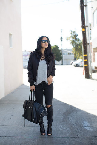 Black Bomber Jacket Outfits For Women: 