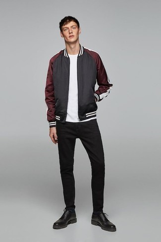 Multi colored Bomber Jacket Outfits For Men: 