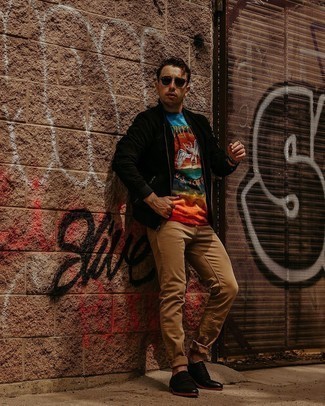 Multi colored Print Crew-neck T-shirt Outfits For Men In Their 30s: 