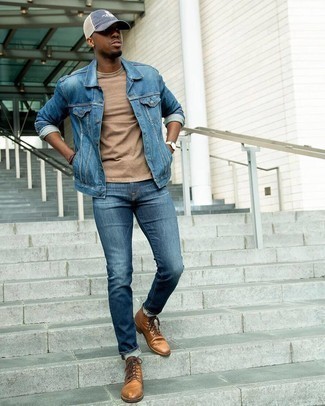 Beige Leather Casual Boots Outfits For Men: 