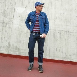 Multi colored Crew-neck T-shirt with Jeans Outfits For Men After 40: 