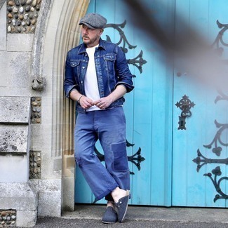 Grey Herringbone Flat Cap Outfits For Men: 