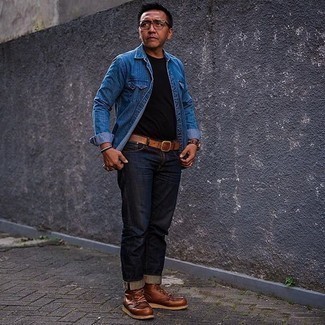 Brown Leather Casual Boots Outfits For Men: 