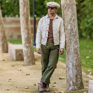 Beige Flat Cap Outfits For Men: 